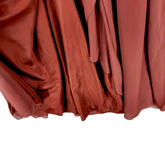 Azazie Halter Maxi Dress sz 10 Women Caramel Burnt Orange Front Slit Ruffle READ - Picture 5 of 12